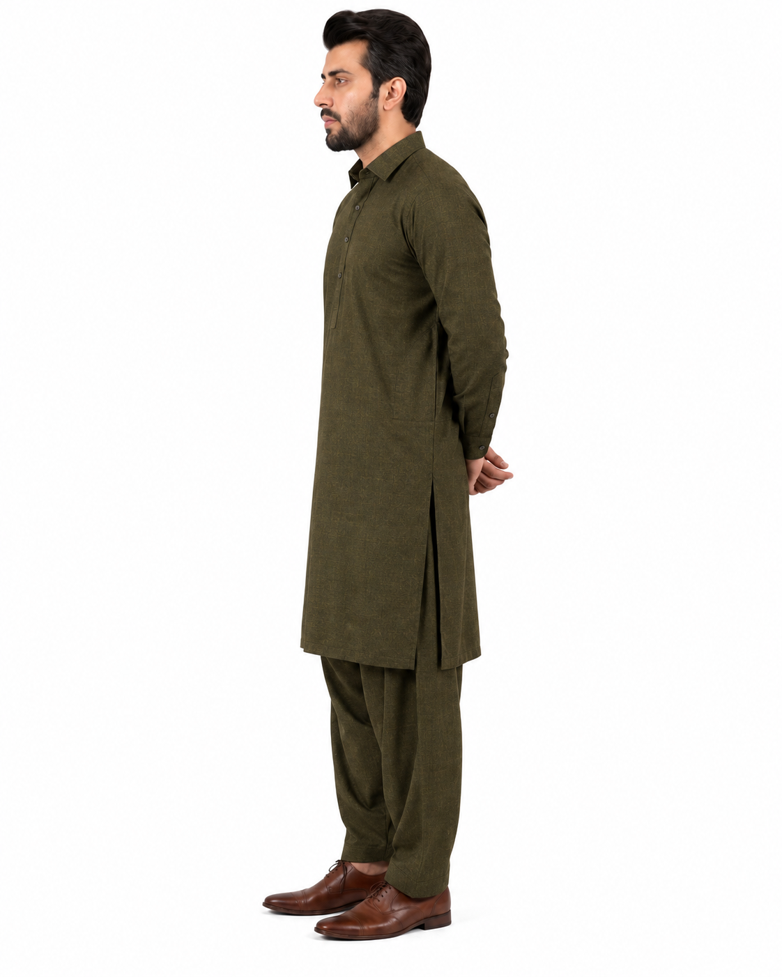 Olive Worsted wool Unstiched