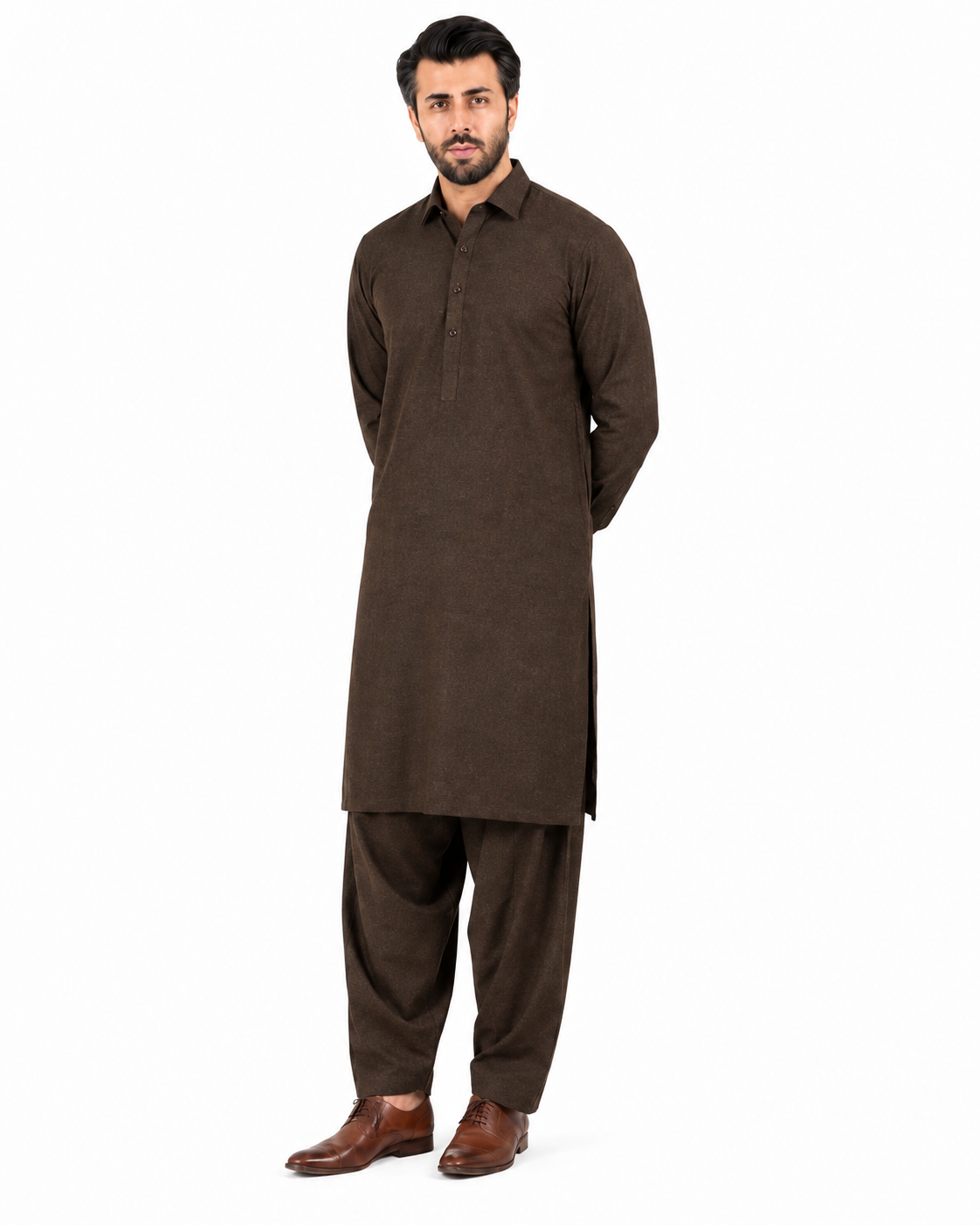 Brown Worsted wool Unstiched